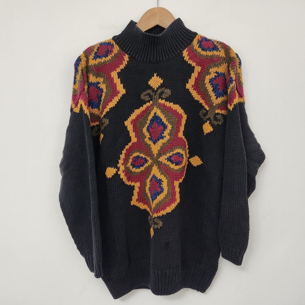 ADRIANNA PAPELL Women's Geometric Multicolor Heavy Knit Sweater Size M